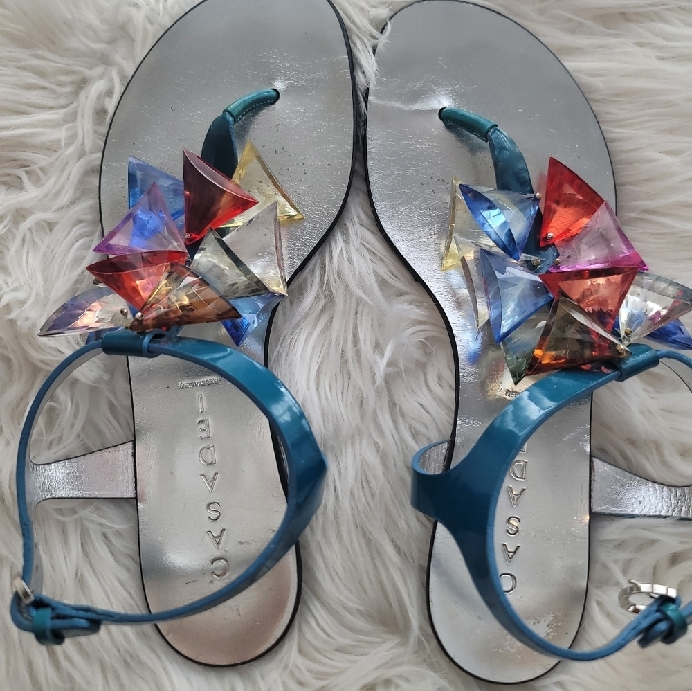 CASADEI ITALIAN SHOE BRAND MULTICOLOR EMBELLISHED SANDALS SIZE EU 37.5 EUC - Picture 3 of 13